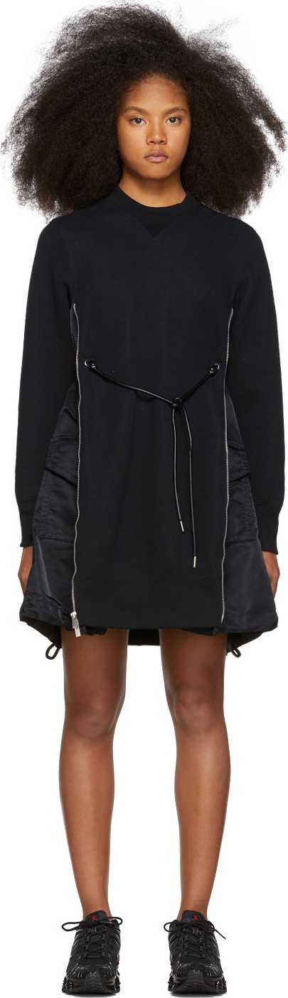 Sacai Black Spongy Sweatshirt Dress