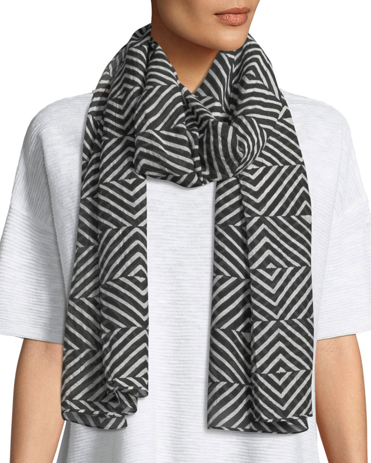Eileen Fisher Optical Squares Silk-Cotton Scarf