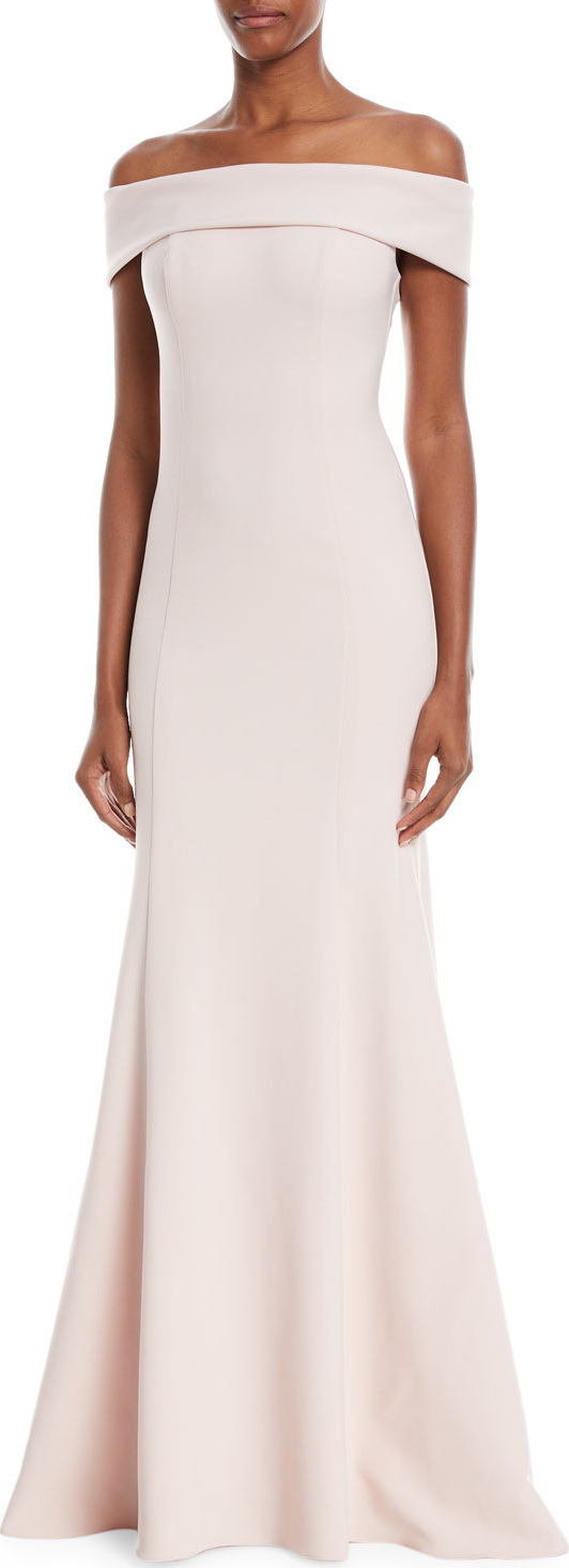 Theia Off-the-Shoulder Crepe Trumpet Gown