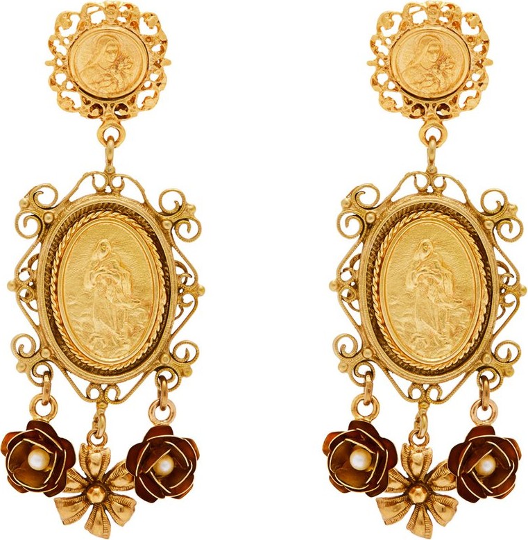 Dolce & Gabbana Cameo flower-drop coin earrings