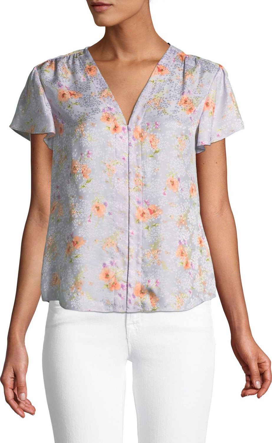 Rebecca Taylor Emilia Floral Silk Hook-Front Top