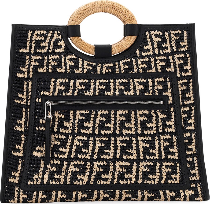 Fendi Runaway Large FF Raffia Shopping Tote Bag