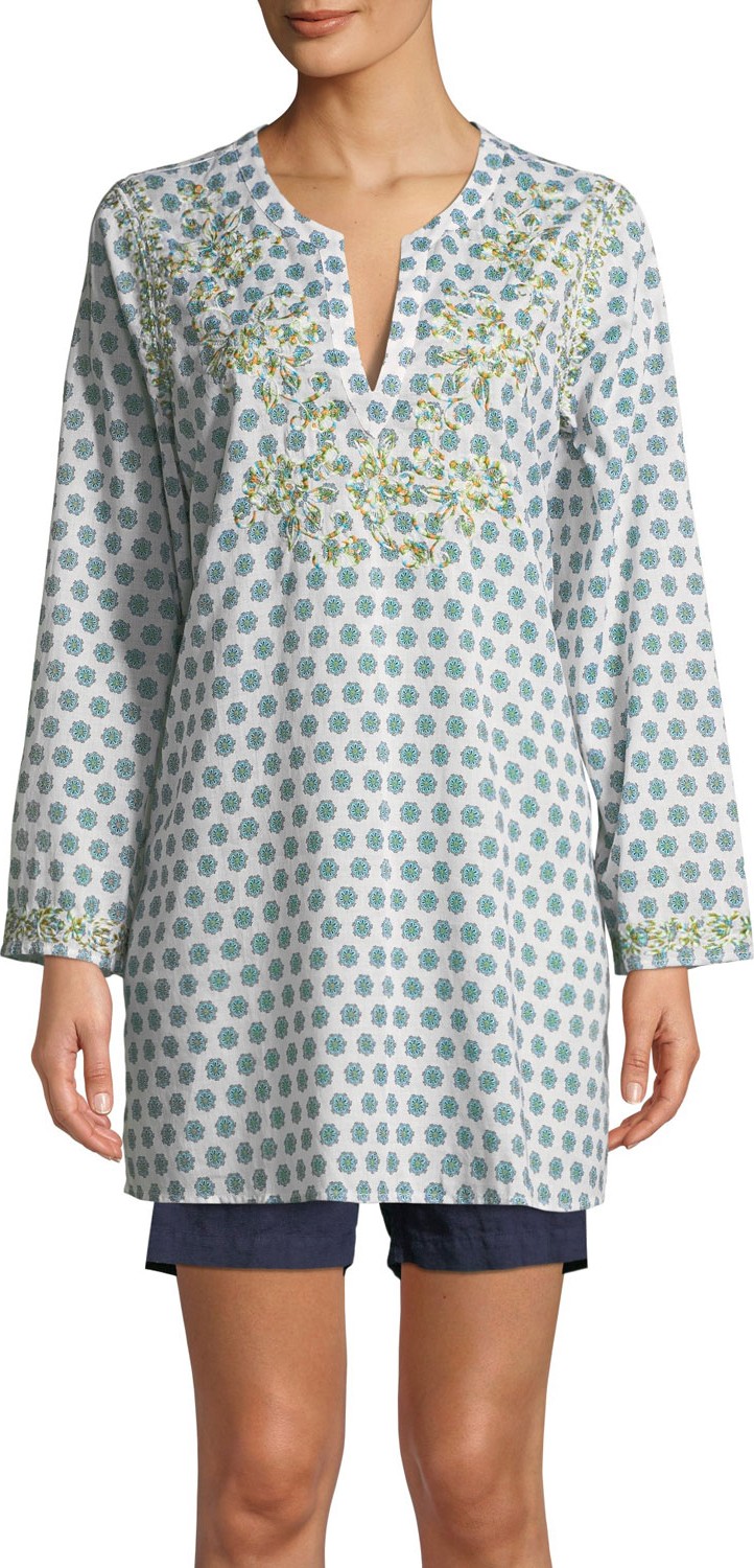 Johnny Was Azalea Embroidered Long-Sleeve Tunic