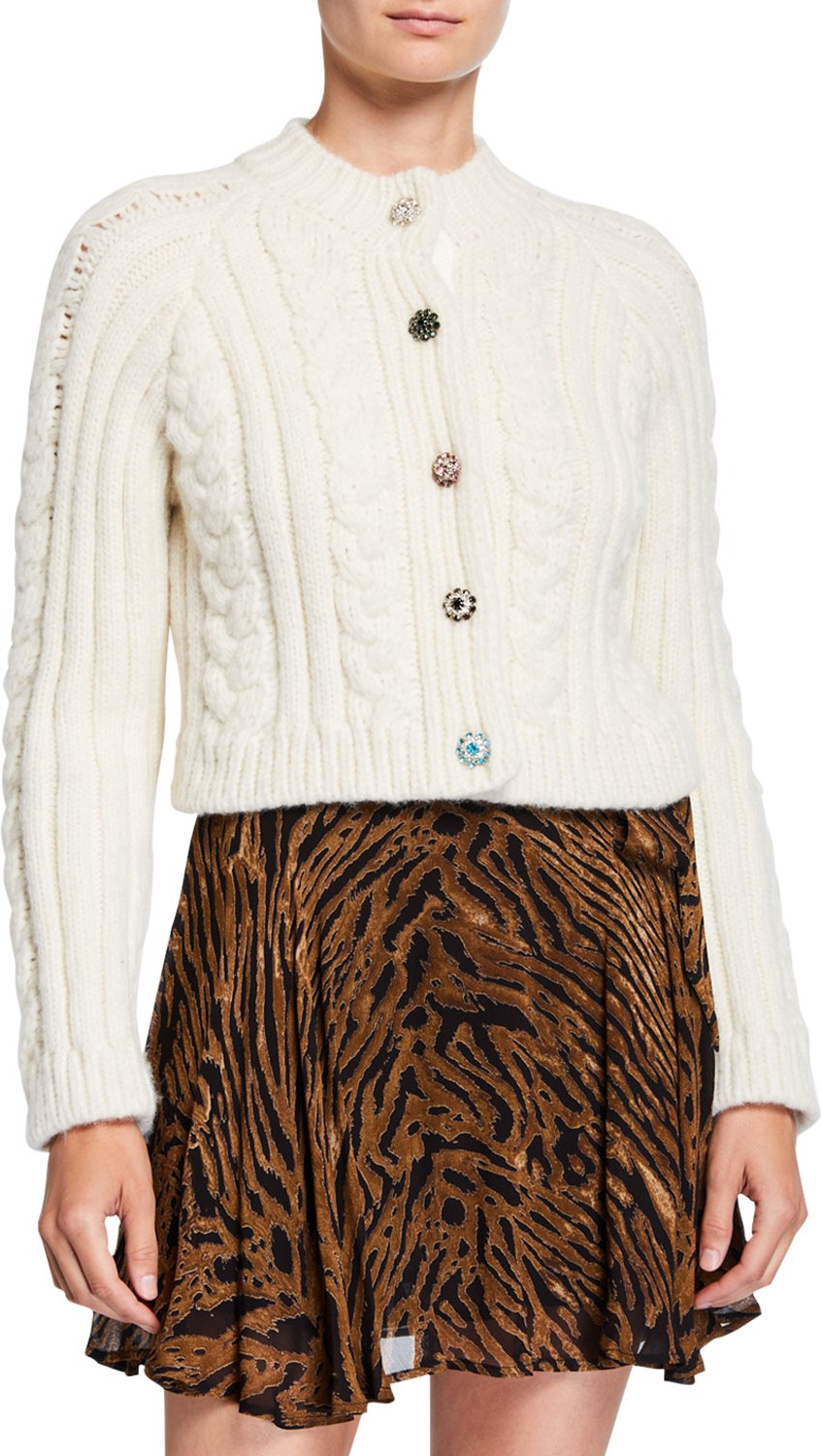 Ganni Cropped Cable-Knit Alpaca Cardigan