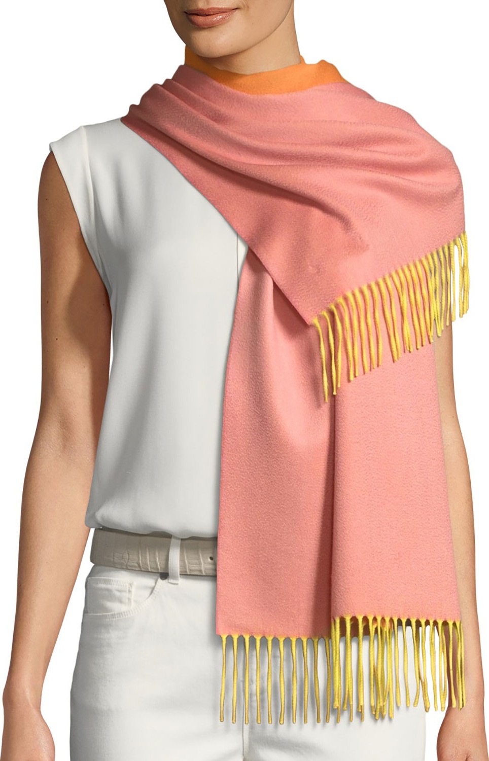 Loro Piana Cashmere Sciarpa Two-Tone Fringe-Trim Scarf