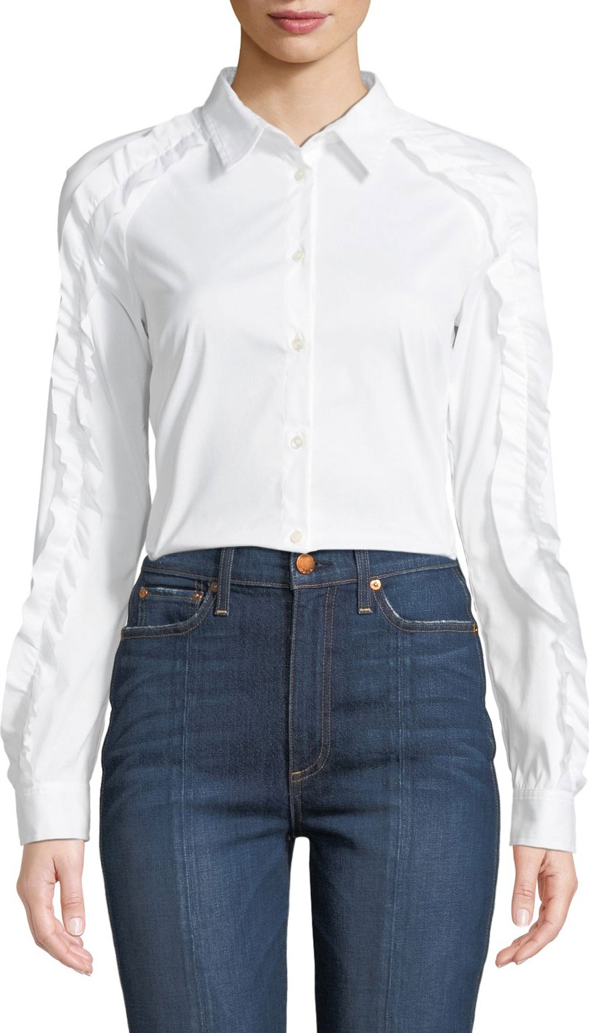 RED Valentino Ruffled-Trim Poplin Shirt