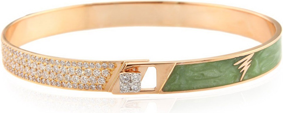 Alessa Jewelry Spectrum 18k Rose Gold Painted Bangle w/ Diamonds, Green, Size 17