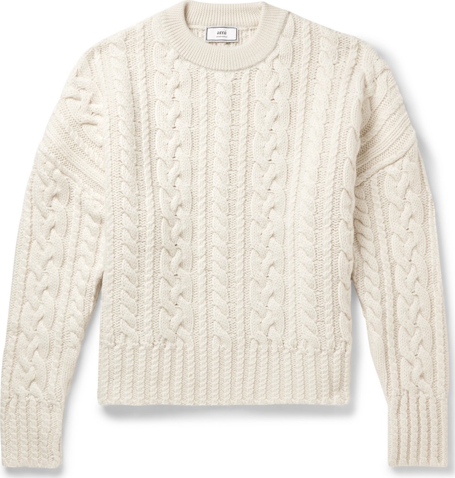 AMI Oversized Cable-Knit Wool Sweater