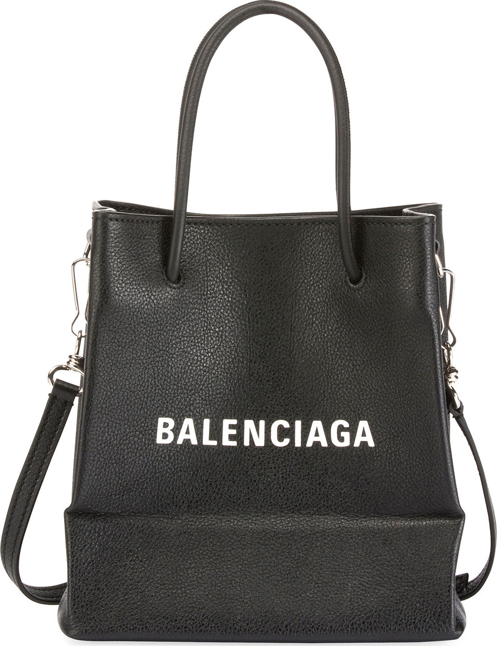 Balenciaga Small Logo Pebbled Leather Shopping Tote Bag
