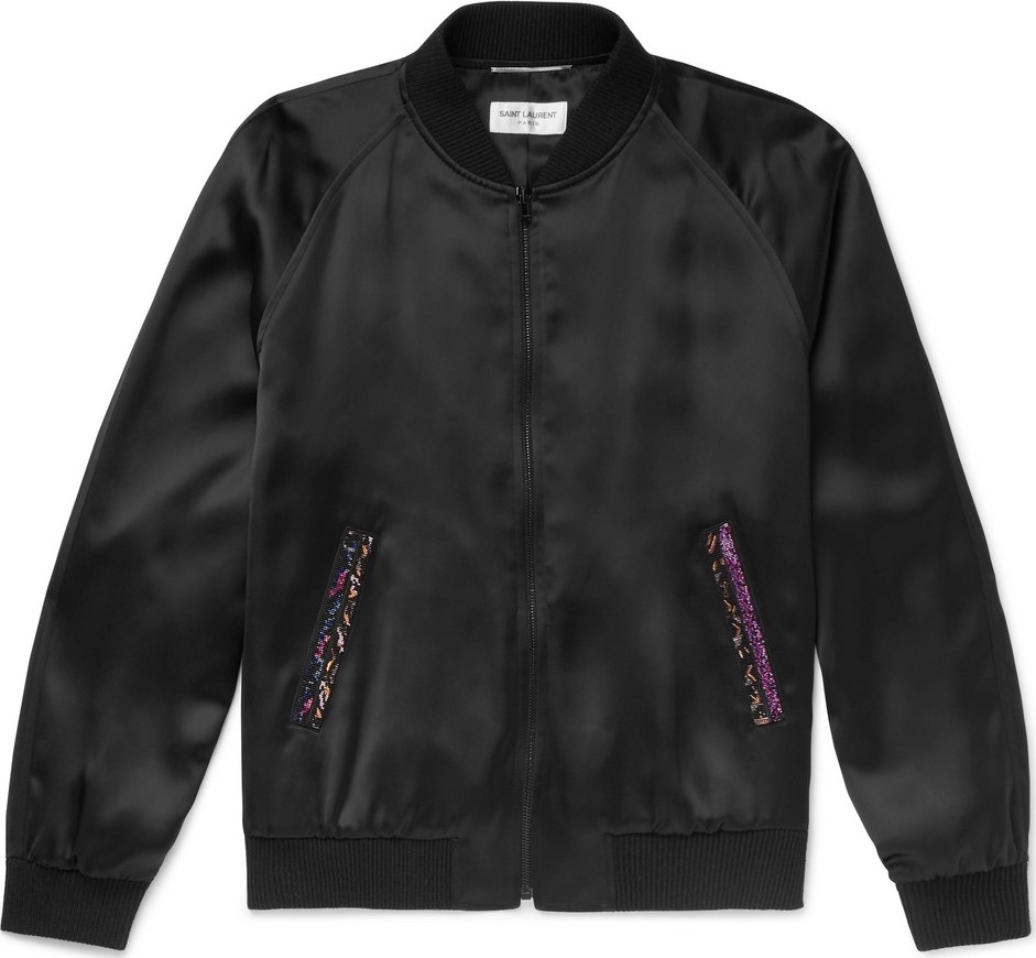 Saint Laurent Embellished Satin Bomber Jacket