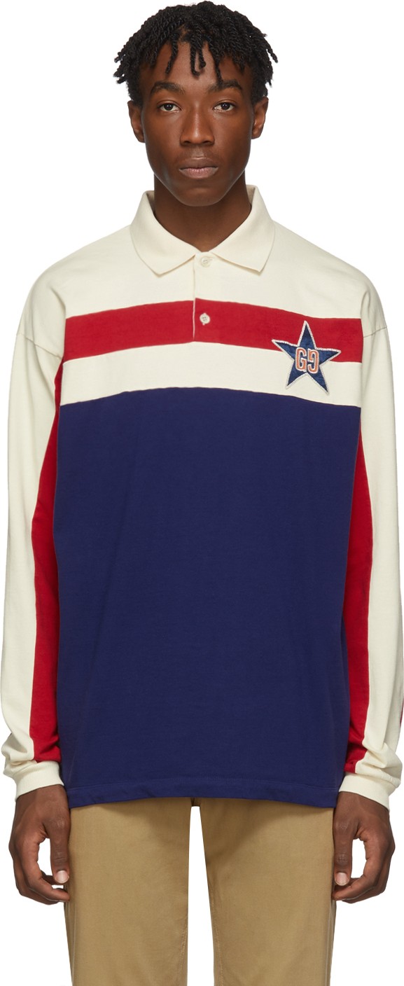 Gucci Blue Starpatch Long Sleeve Polo