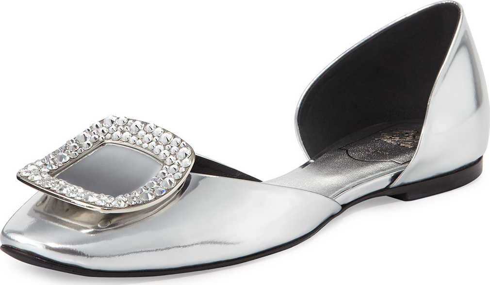 Roger Vivier Ballerine Chips Strass d'Orsay Flat, Mirrored Silver
