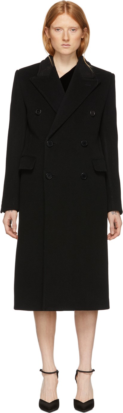 Saint Laurent Black Wool Double-Breasted Coat