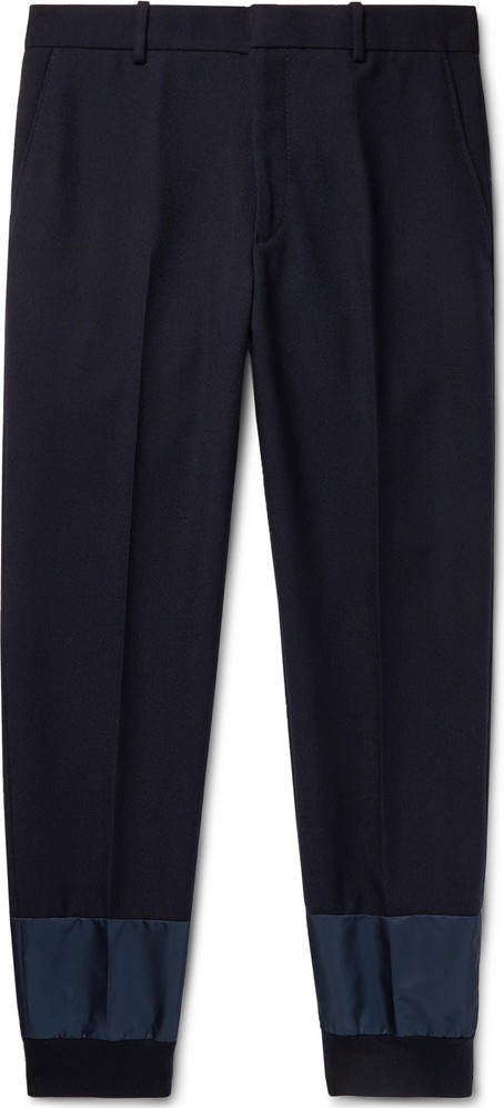Alexander McQueen Navy Tapered Shell-Trimmed Virgin Wool Trousers