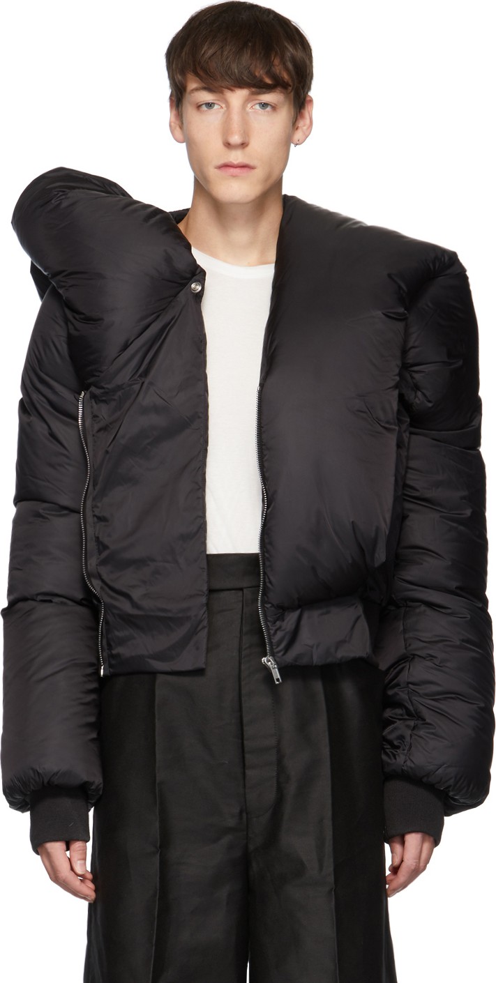 Rick Owens Black Down Shoulder Bomber Jacket