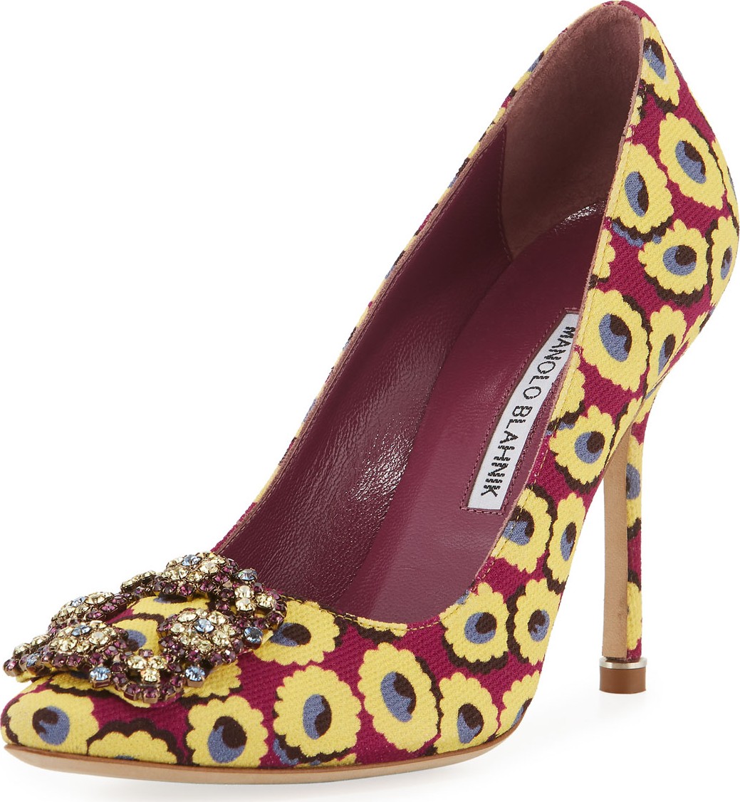 Manolo Blahnik Hangisi Crystal-Buckle 105mm Pumps  Burgundy