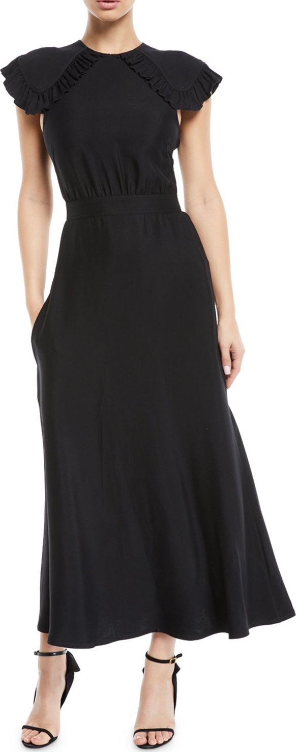 Calvin Klein 205W39NYC Ruffled Cap-Sleeve Fitted-Waist A-Line Midi Dress