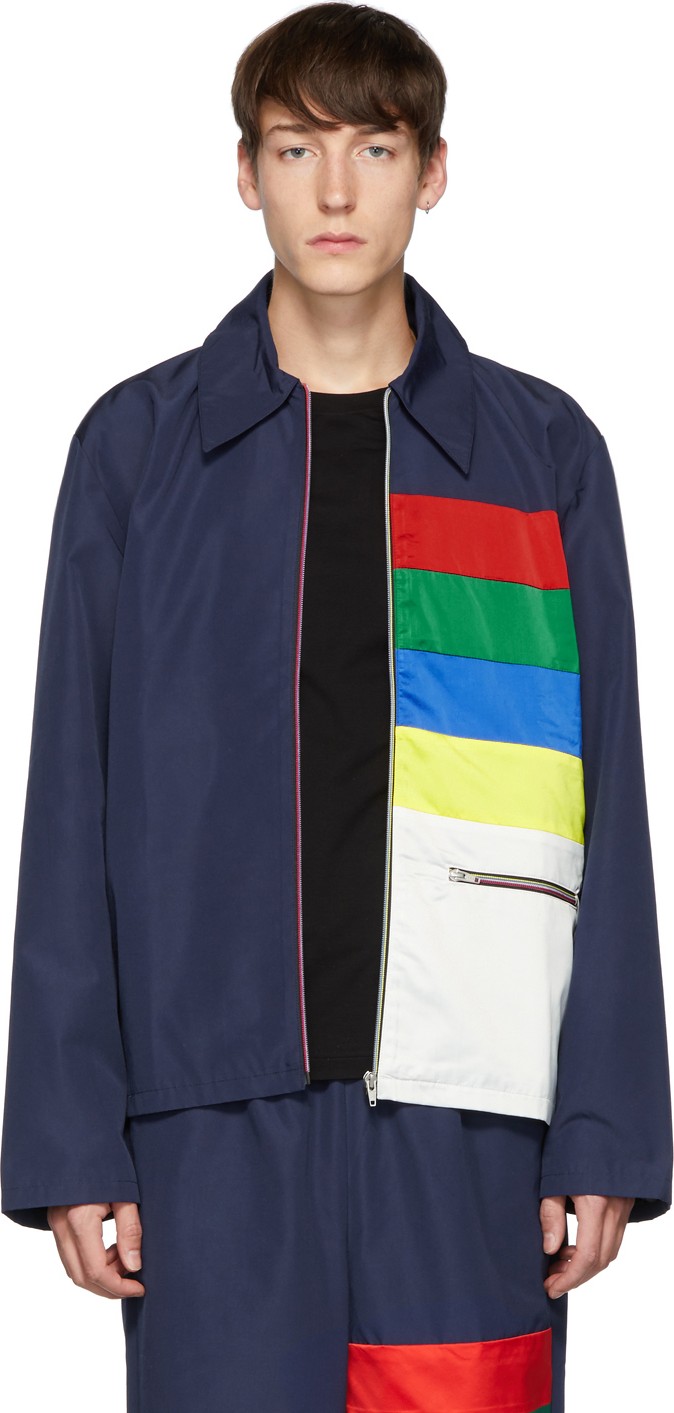Xander Zhou Navy Color Block Jacket
