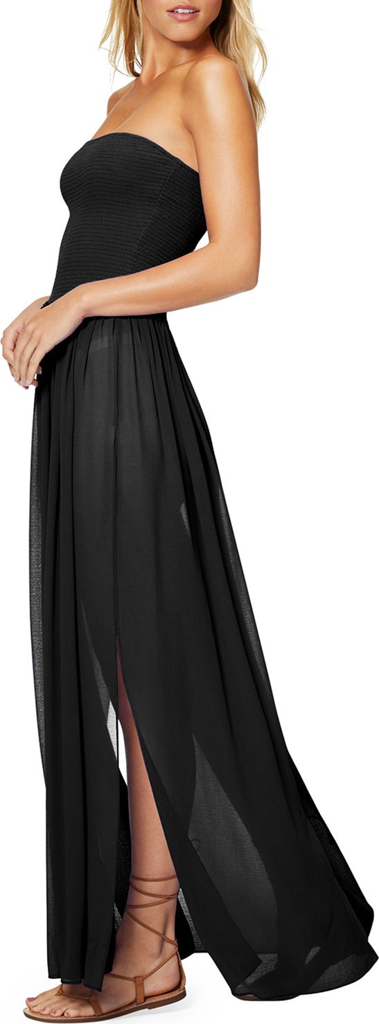 Ramy Brook Calista Smocked Strapless Side-Split Coverup Dress