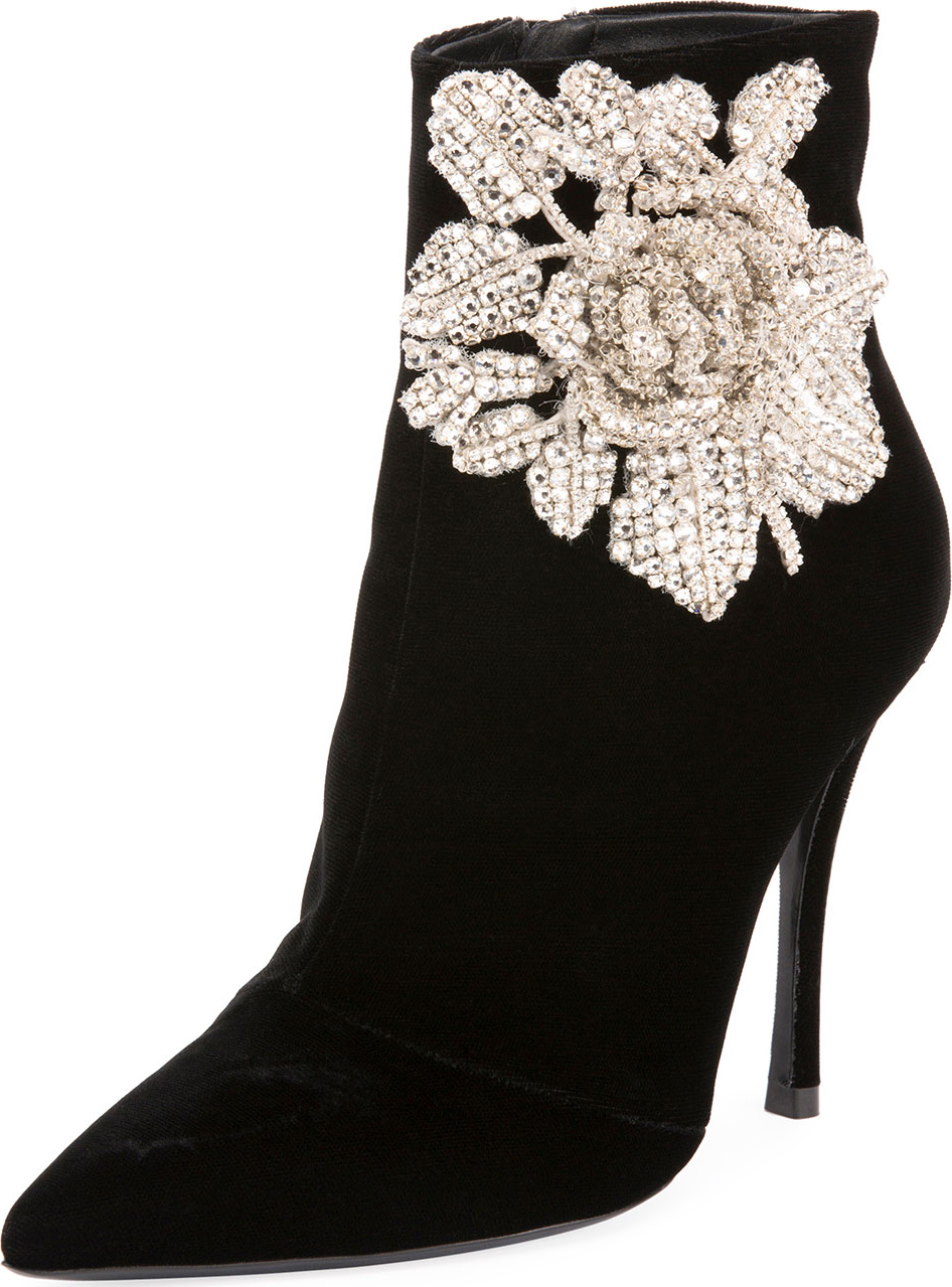 Roger Vivier Rose Strass Velvet Bootie