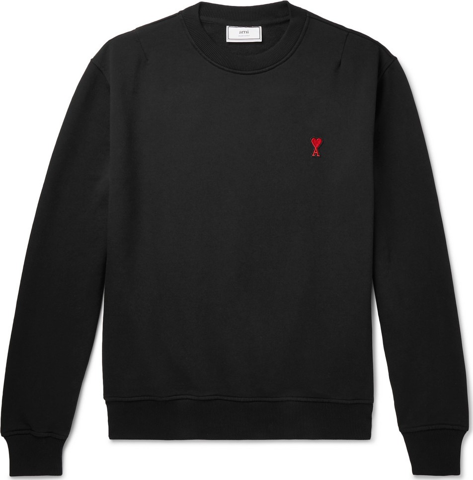 AMI Logo-Appliquéd Loopback Cotton-Jersey Sweatshirt
