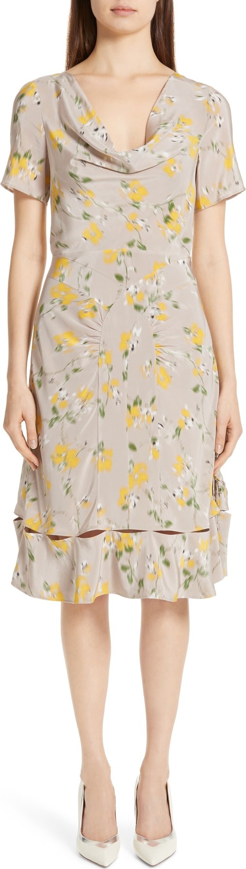 Altuzarra Cowl Neck Floral Print Silk Dress