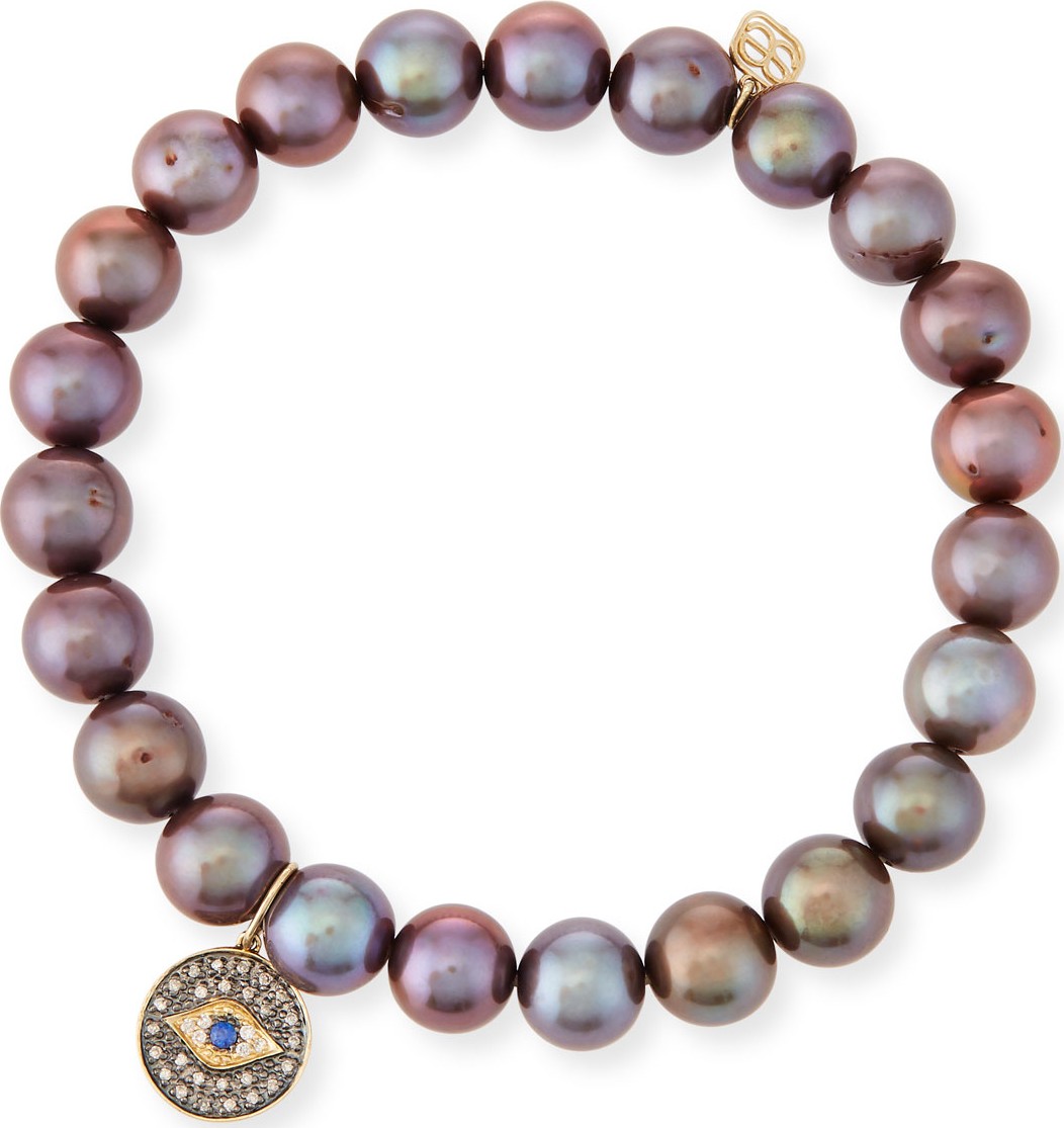 Sydney Evan 8mm Pearl & Diamond Evil Eye Bracelet