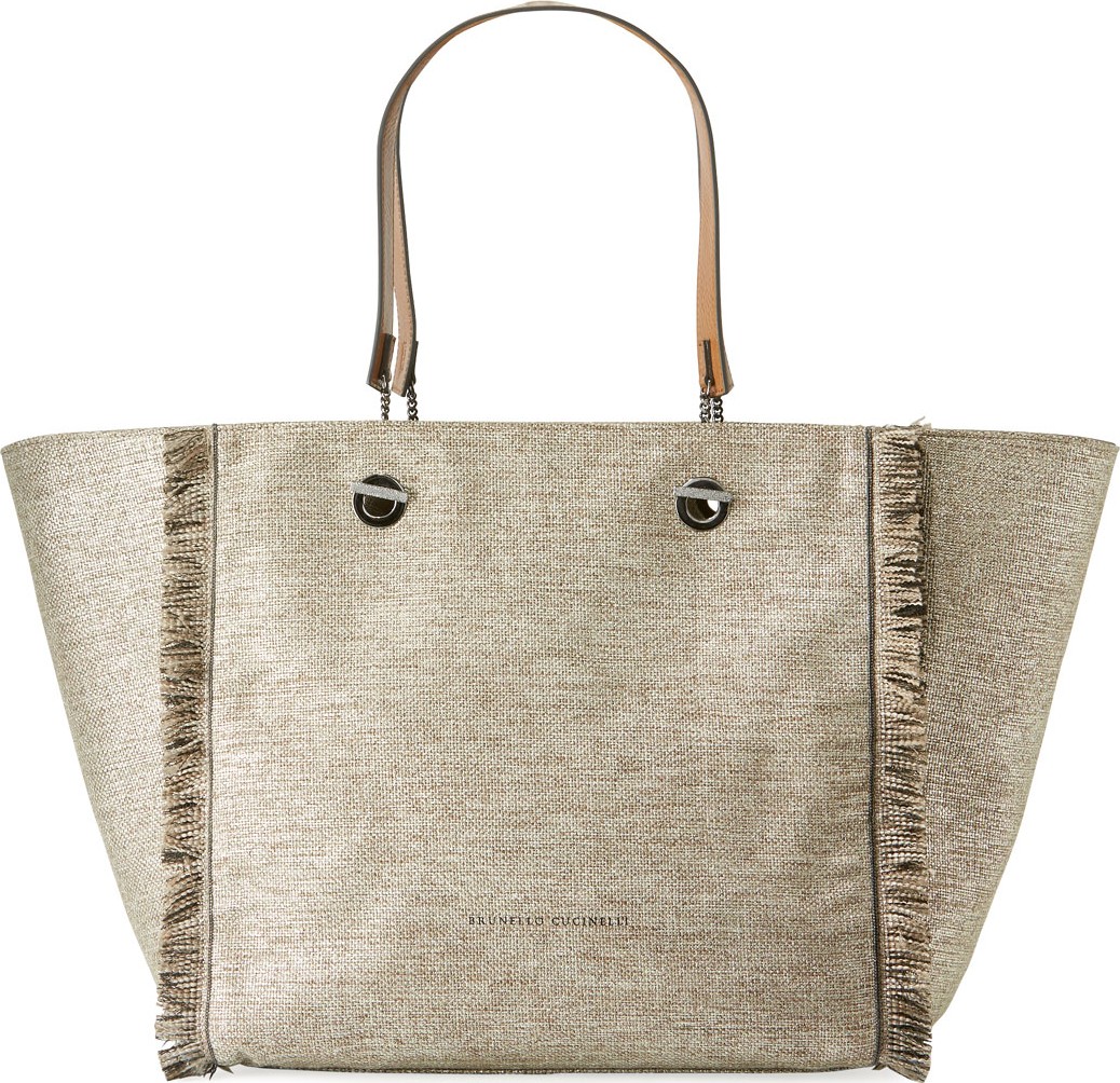 Brunello Cucinelli Canvas Fringed Tote Bag