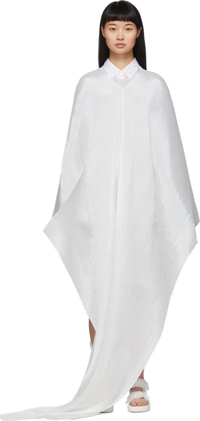 Pleats Please By Issey Miyake White Basic Madame-T Shawl