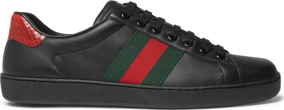 Gucci Ace Snake-Trimmed Leather Sneakers