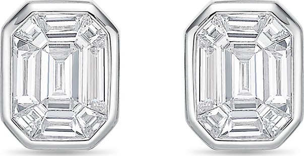 Memoire Emerald-Illusion Diamond Baguette Stud Earrings