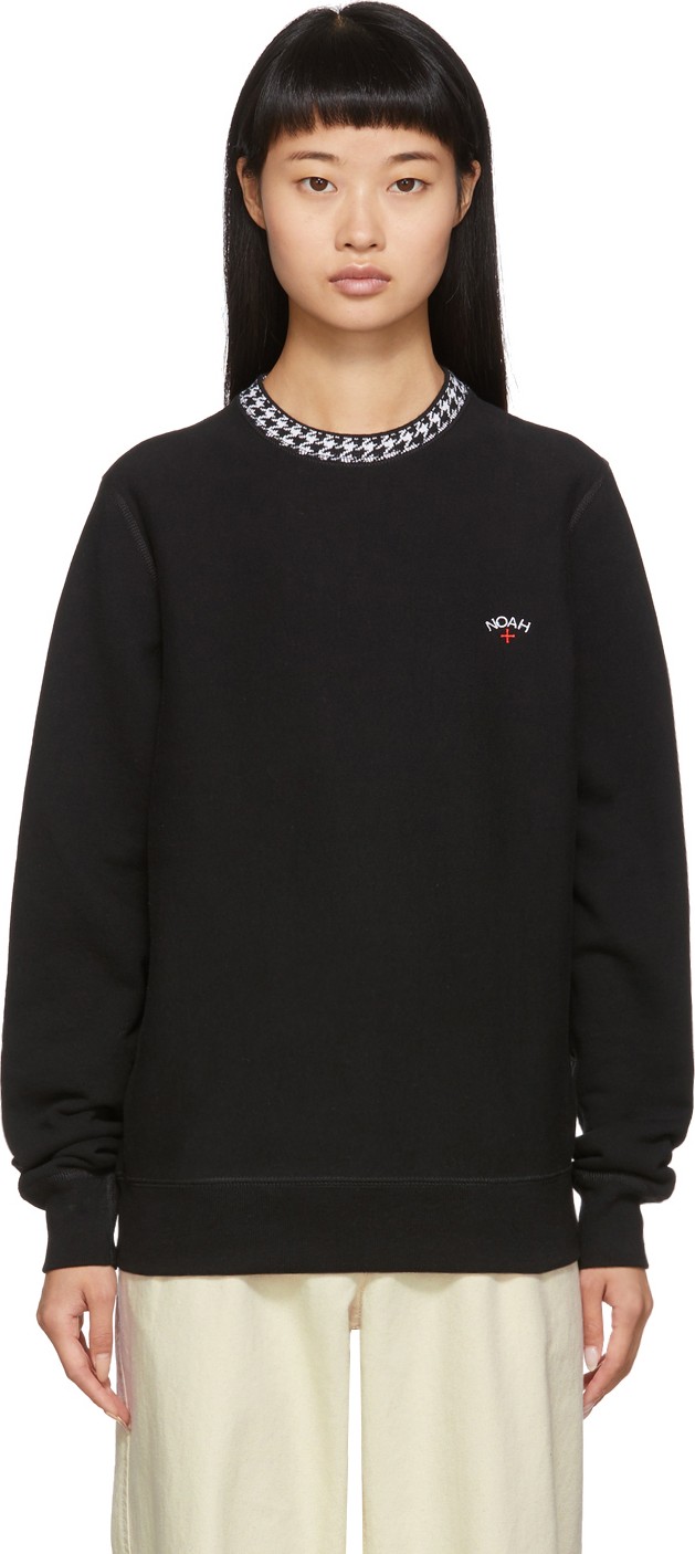Noah NYC Black Houndstooth Collar Crewneck Sweatshirt