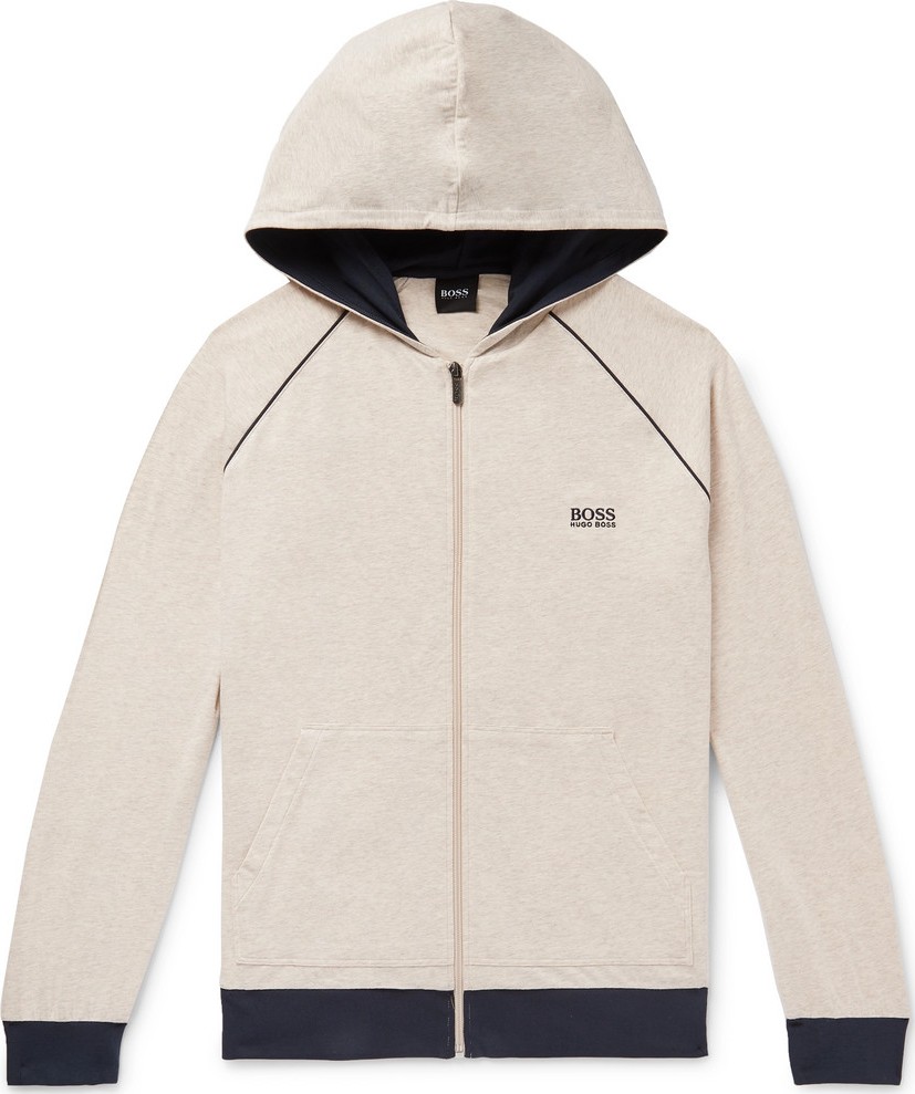 HUGO BOSS Mélange Stretch-Cotton Jersey Zip-Up Hoodie