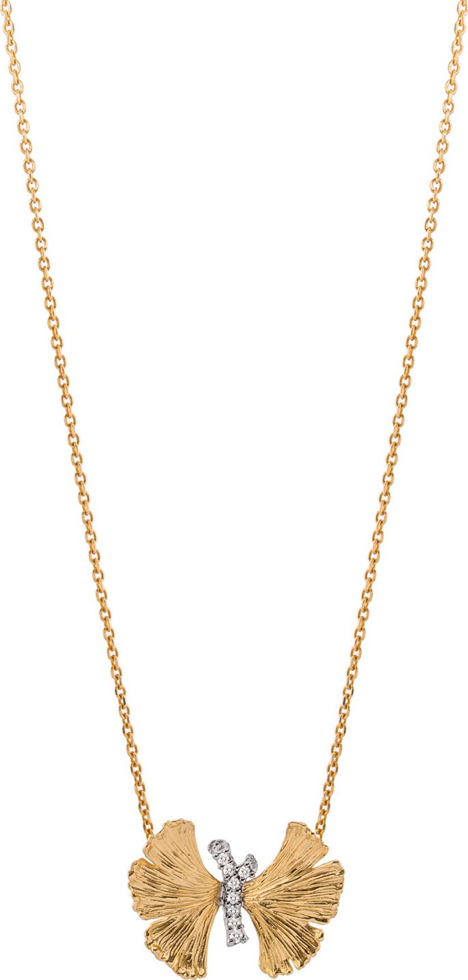 Michael Aram Butterfly Ginkgo Silver & Gold Pendant Necklace w/ Diamonds