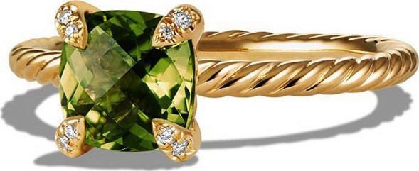 David Yurman Châtelaine Peridot Ring with Diamonds, Size 6