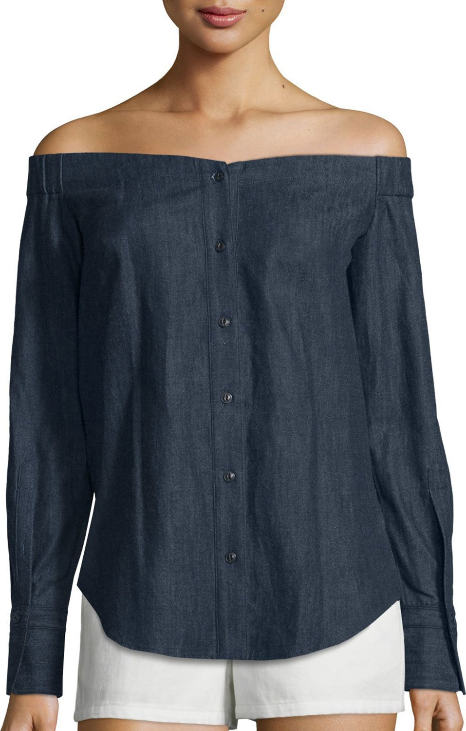 Rag & Bone Kacy Reversible Chambray Off-the-Shoulder Tunic, Indigo