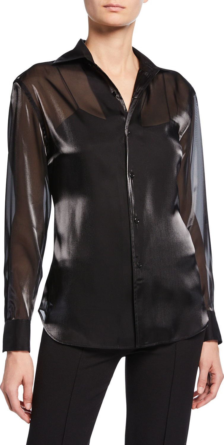 Ralph Lauren Bryson Iridescent Chiffon Button-Front Shirt Ralph Lauren Bryson Iridescent Chiffon Button-Front Shirt