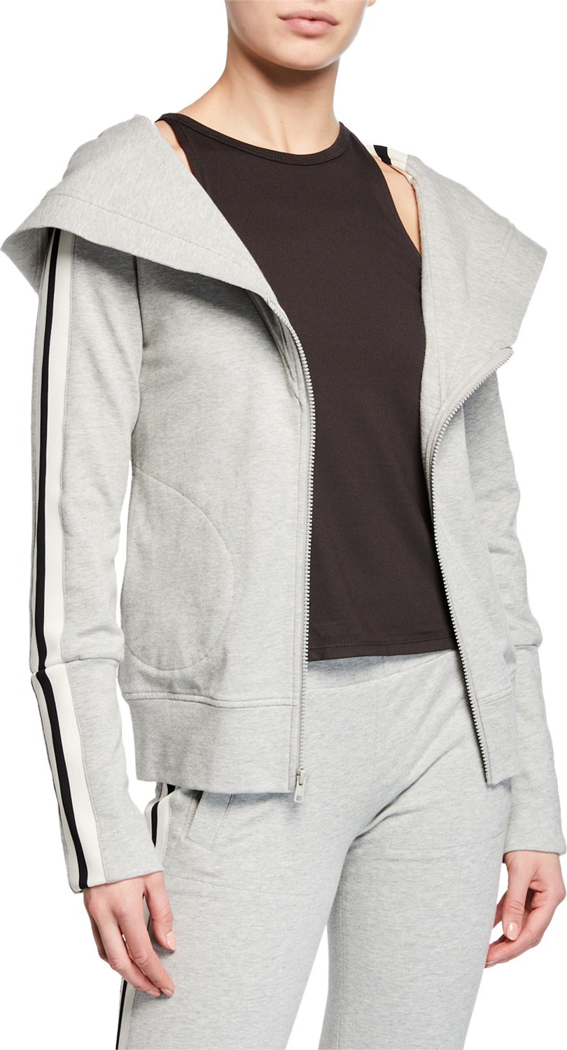 Norma Kamali Zip-Hood Side Stripe Hoodie Sweatshirt