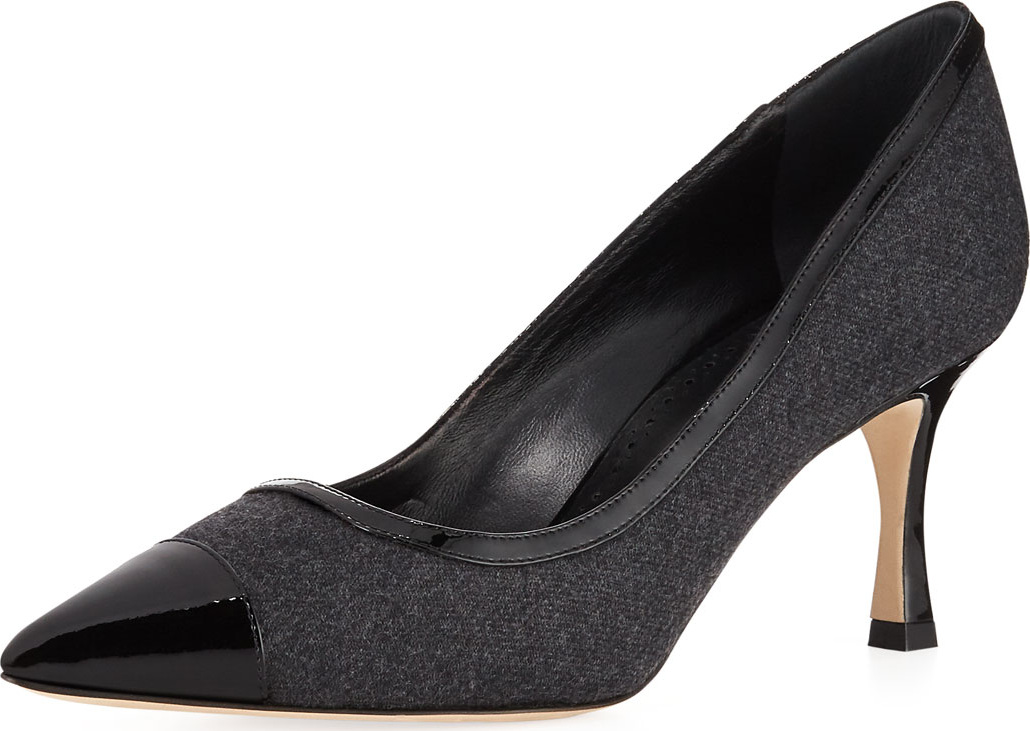 Manolo Blahnik Bottera Flannel & Patent Pump
