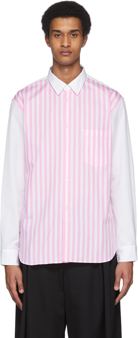 Comme Des Garçons Homme Plus White & Pink Striped Shirt