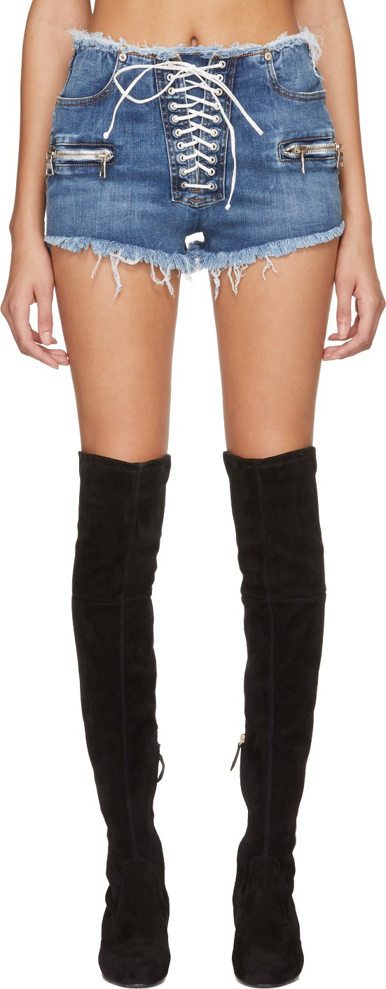 Unravel Blue Denim Lace-Up Shorts