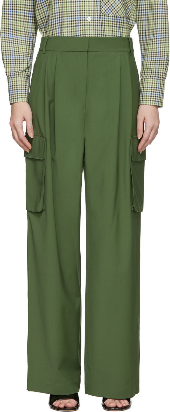 Tibi Green Wool Pleated Cargo Trousers