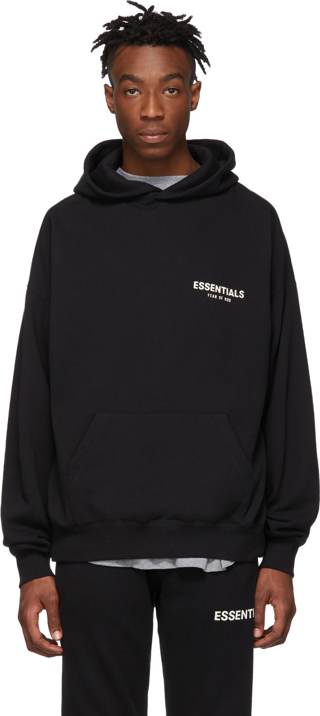 Essentials Black Fleece Pullover Hoodie