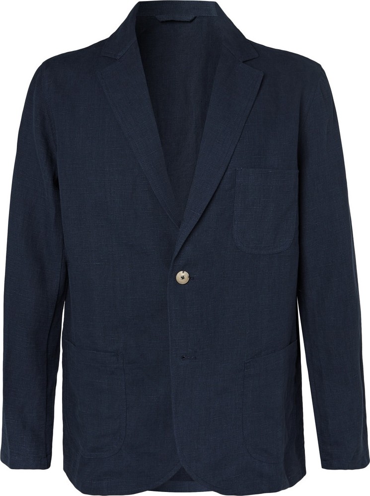 De Bonne Facture Navy Brushed-Linen Suit Jacket