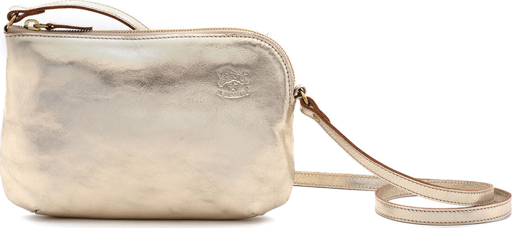 Il Bisonte Metallic Leather Zip Crossbody Bag, Champagne