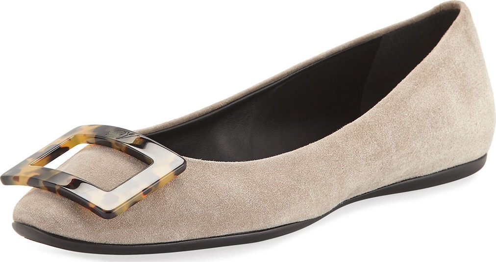 Roger Vivier Gommette Turtle Buckle Flat, Gray