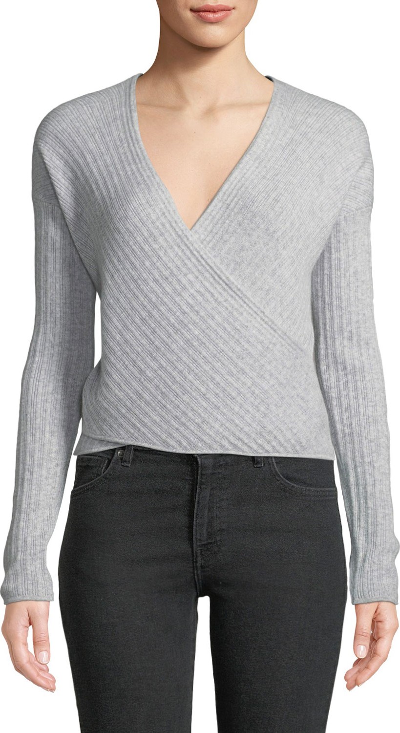 Jonathan Simkhai Cashmere Wrap-Front Cropped Sweater