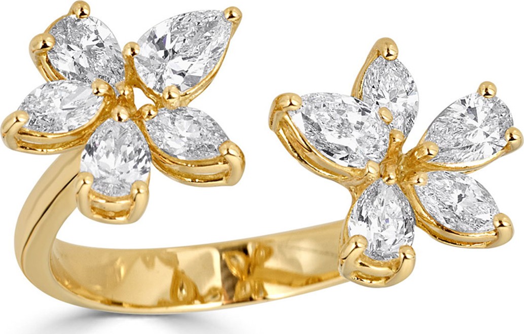 ZYDO Luminal 18k Gold Open 2-Flower Diamond Ring, Size 6.25