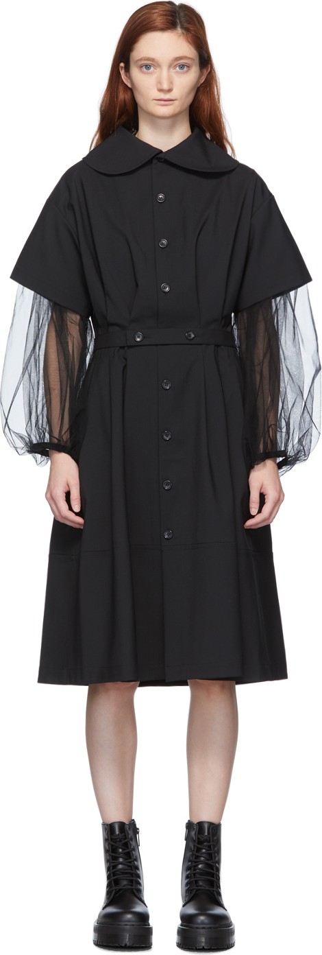 Tricot Comme des Garçons Black Belted Oversize Collar Dress