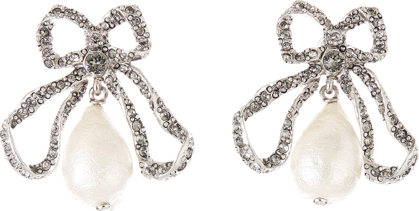 Oscar De La Renta Bow & Imitation Pearl Drop Earrings